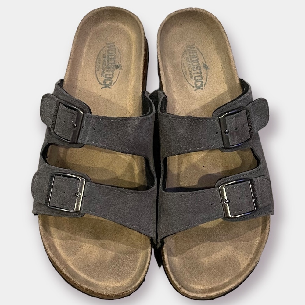 Woodstock Bert Slides Sandals Gray Leather Size 9 Vintage Brand New York